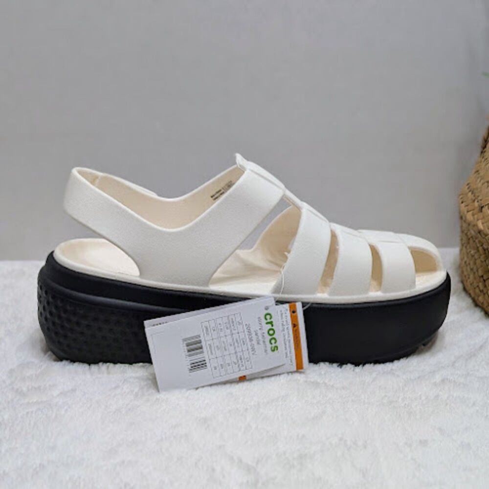 CROCS Stomp Black & White Fisherman Chunky Platform Sandals Women's 10 NWT - Picture 9 of 12